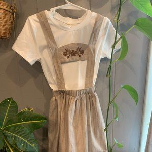 Girls Size 5 Floral Embroidered 2 piece Overall Dress